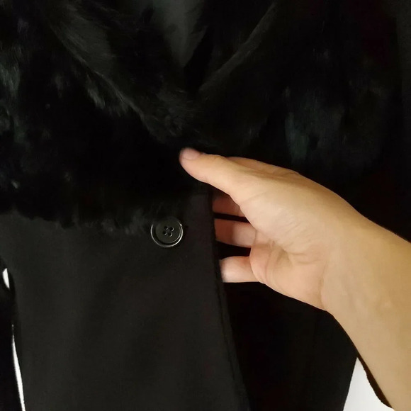 Back Stage Wool Coat Womens Size Small Black Faux Fur Made in Korea Snap Button - Picture 9 of 12